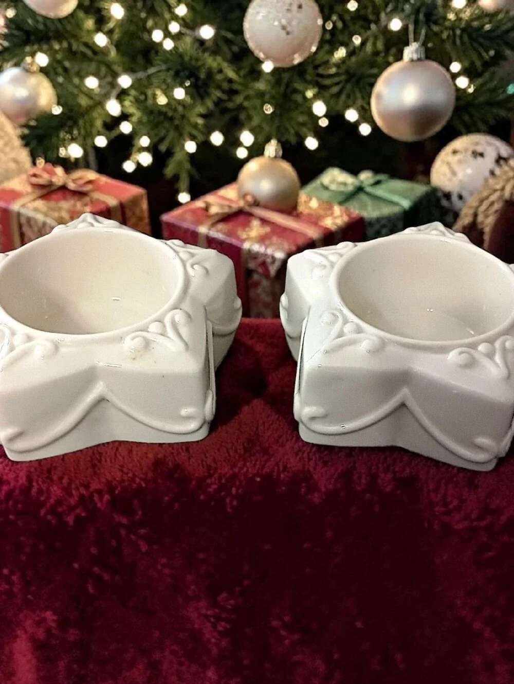 2‎ Lenox Yuletide Glowlite Candle Holders Votive Tea Light Porcelain Star Shaped